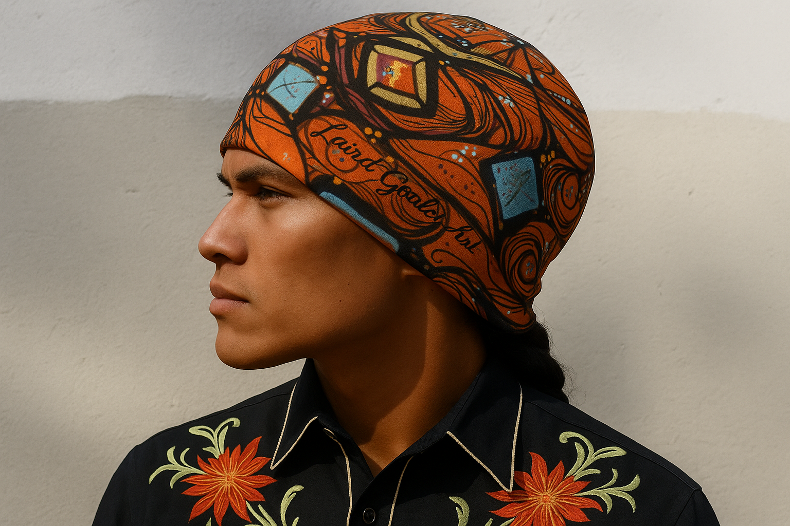 Model wearing Laird Goulet Art toque