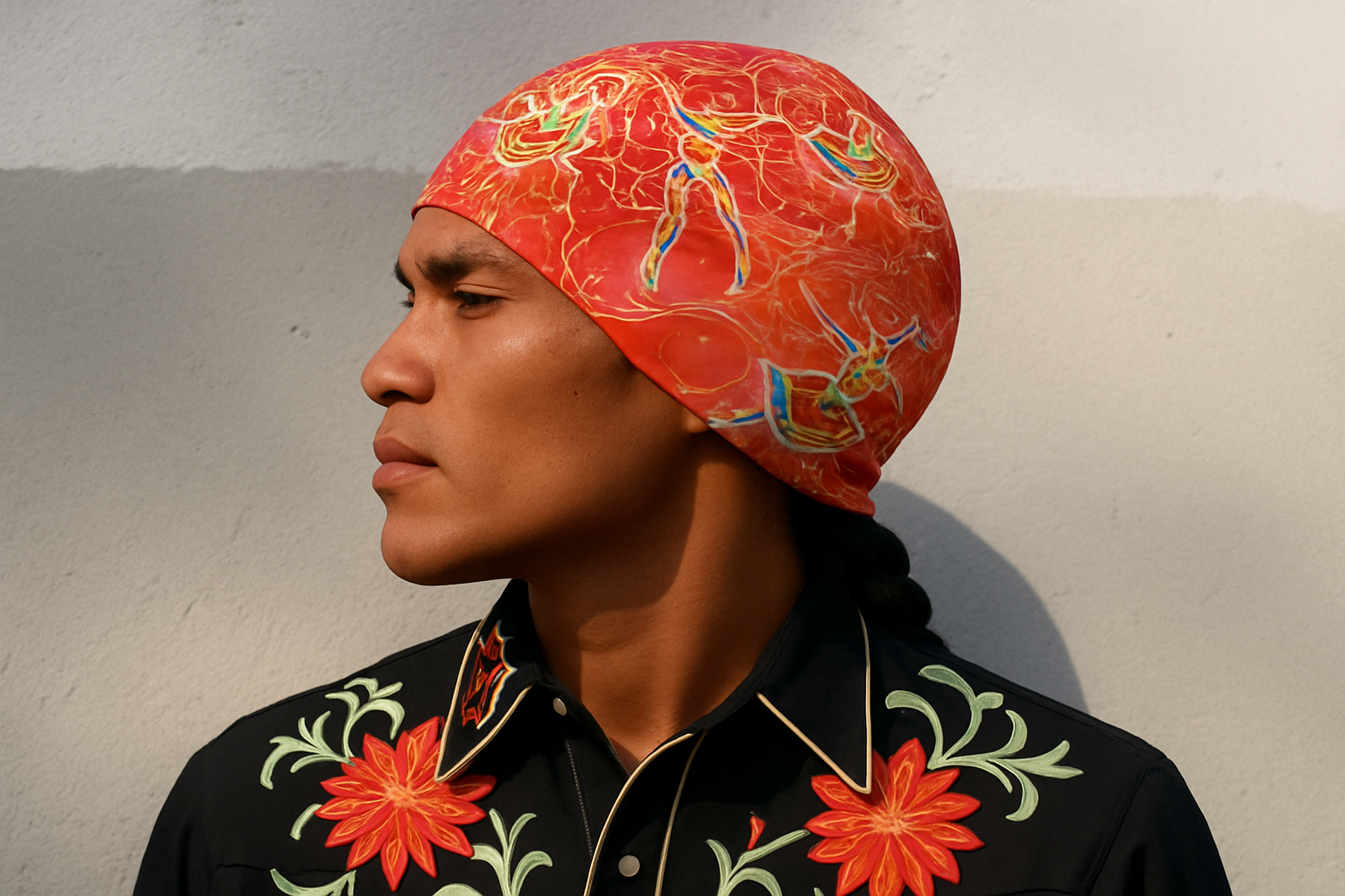 New model wearing artistic toque